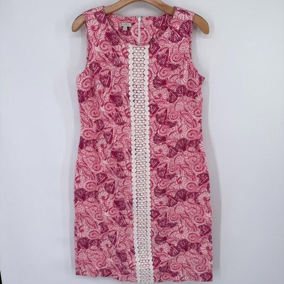Talbots Size 10 Pink Shell Pattern Sheath Dress sleeveless cotton stretch - Picture 2 of 13